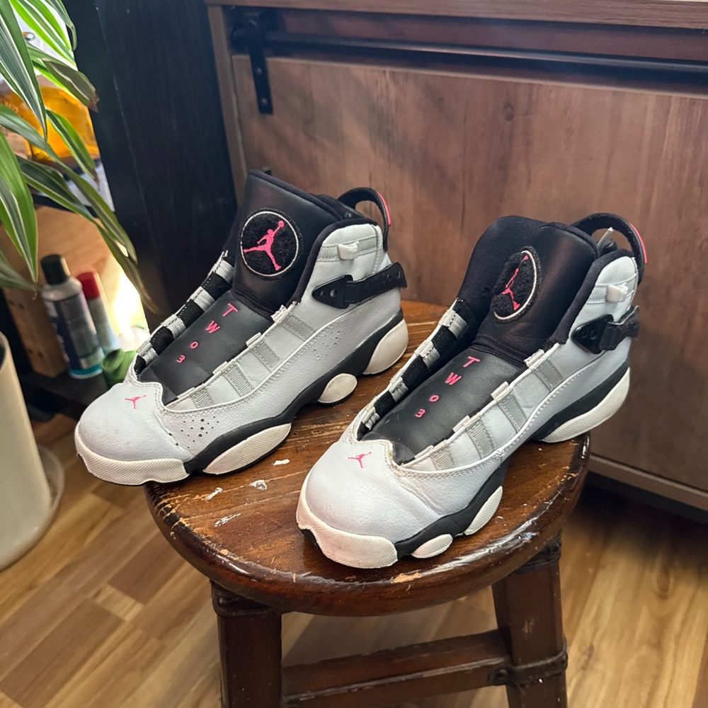 Air Jordan 6 rings white, black, and pink girls 4.5 y size